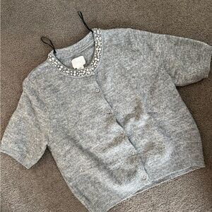 H&M Gray Cardigan with Embellished Collar